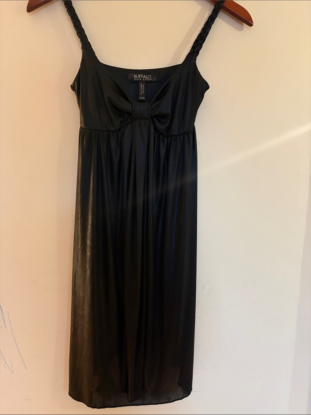 Buffalo David Bitton Black Braided-Strap Midi Dress with Front Knot